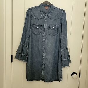 Scully denim dress with fabulous ruffled bell sleeves   size M